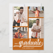 四モダン写真焦げオレンジ卒業 案内状 (正面)