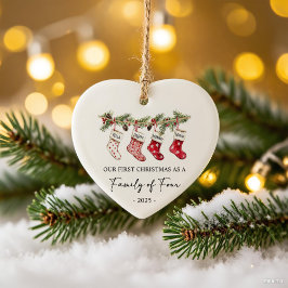 四人家族の靴下のクリスマス セラミックオーナメント