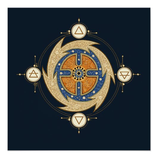 四元素モロッコの曼荼羅 神聖幾何学 ポスター (正面)