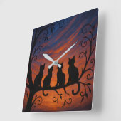 四匹の猫のシルエット スクエア壁時計 (傾斜)