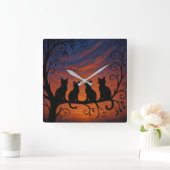 四匹の猫のシルエット スクエア壁時計 (ホーム)