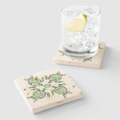 四匹の緑のカメが点在するアート ストーンコースター (横)