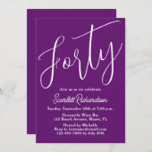 四十モダン字紅紫40歳の誕生日 招待状 (正面/裏面)