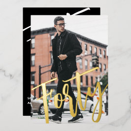 四十白黒モダン四十パーティー金ゴールド 箔招待状