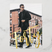 四十白黒モダン四十パーティー金ゴールド 箔招待状 (正面)