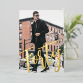 四十白黒モダン四十パーティー金ゴールド 箔招待状 (立ち正面)