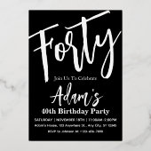 四十白黒モダン四十パーティー金ゴールド 箔招待状 (裏面)