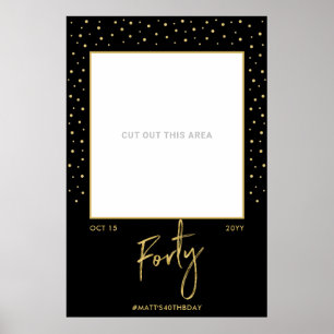 四十 ブラック&金ゴールド40th Birthday Photo Frame Pos ポスター