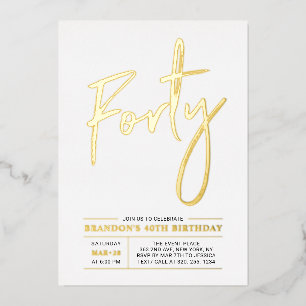 四十  モダン金ゴールド40歳の誕生日パーティー 箔招待状