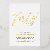 四十 |モダン金ゴールド&ブラック40th誕生日パーティー 箔招待状 (正面)