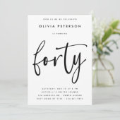 四十 | モダンB&W 40th誕生日パーティータイポグラフィ 招待状 (スタンド正面)