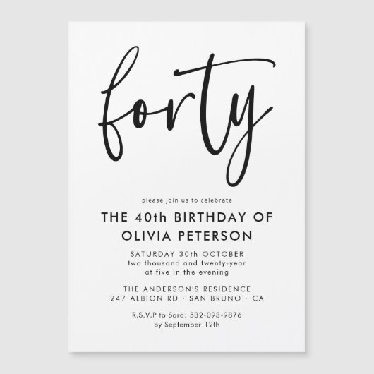 四十 | 第40回モダン白黒バースデーパーティー マグネット招待状 (正面)
