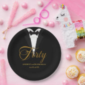 四十 |金ゴールドとブラックレタリング40th Birthday ペーパープレート (パーティー)