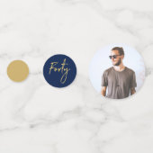 四十 |金ゴールドと海軍モダン40歳の誕生日パーティー コンフェッティ (裏面)