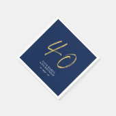 四十 |金ゴールド&ネイビーブルーレタリング40th Birthday スタンダードカクテルナプキン (角)