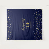 四十 |金ゴールド&ネイビー40th誕生日パーティー背景 タペストリー (正面(横))