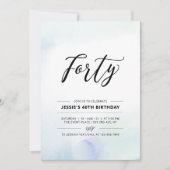 四十 | 40th誕生日パーティーブルーウォーター色 招待状 (正面)