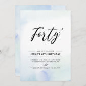 四十 | 40th誕生日パーティーブルーウォーター色 招待状 (正面/裏面)