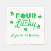 四回ラッキー4歳の誕生日 スタンダードカクテルナプキン (正面)