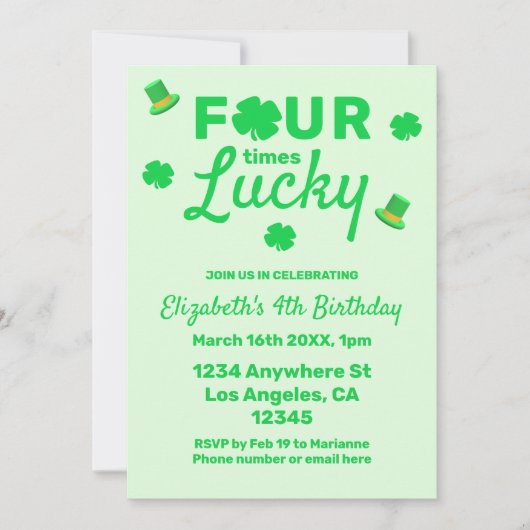 四回ラッキー4歳の誕生日 招待状 (正面)