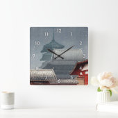 四天王寺、大阪のShitennō-ji、Hasui Kawaseの木版画 スクエア壁時計 (ホーム)