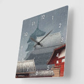 四天王寺、大阪のShitennō-ji、Hasui Kawaseの木版画 スクエア壁時計 (傾斜)