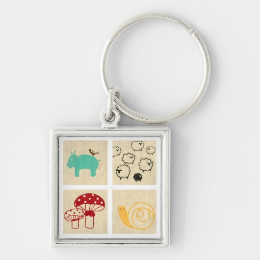 四子絵画の木積み キーホルダー (正面)