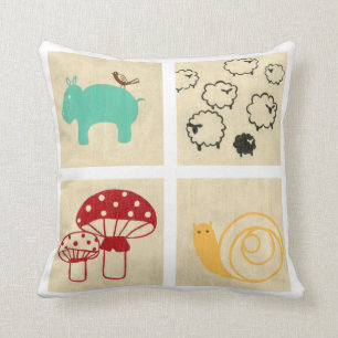 四子絵画の木積み クッション