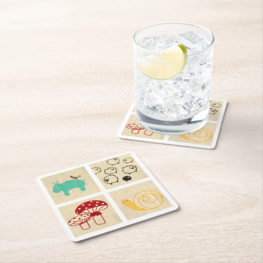 四子絵画の木積み スクエアペーパーコースター (インサイチュ)