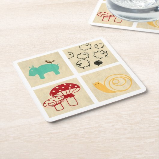 四子絵画の木積み スクエアペーパーコースター (アングル)