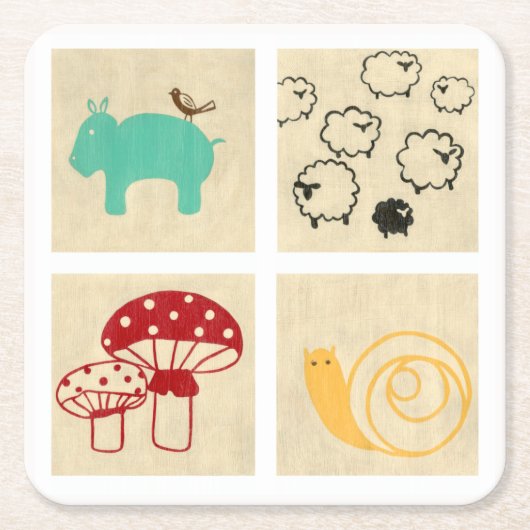 四子絵画の木積み スクエアペーパーコースター (正面)