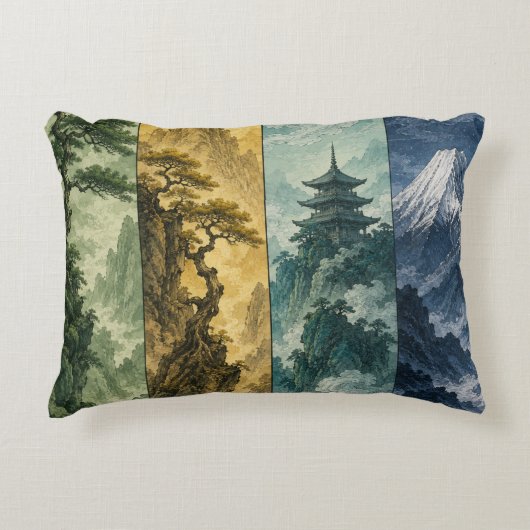 四季の山 | 日本の墨絵風景 アクセントクッション (正面)