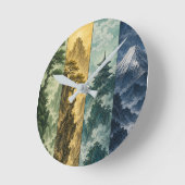 四季の山 | 日本の墨絵風景 ラウンド壁時計 (傾斜)