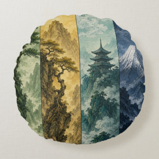 四季の山 | 日本画 風景画 ラウンドクッション