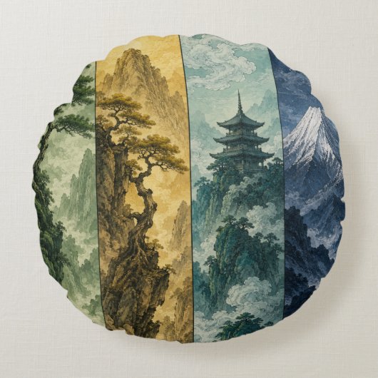 四季の山 | 日本画 風景画 ラウンドクッション (正面)