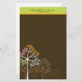 四季の木が茶色のノートカード文房具に 便箋 (正面/裏面)