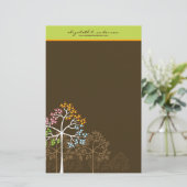 四季の木が茶色のノートカード文房具に 便箋 (スタンド正面)