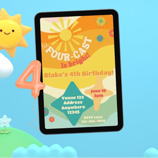 四季の輝き、カラフルな太陽の誕生日 招待状