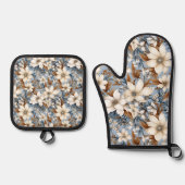 四季折々の冬の花タイル模様 鍋つかみ&鍋敷きセット (正面)