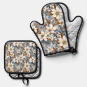 四季折々の冬の花タイル模様 鍋つかみ&鍋敷きセット (正面/裏面)