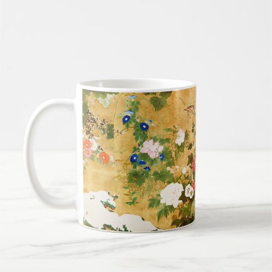 四季折々の花の斉藤一浦アジアンアート コーヒーマグカップ (左)