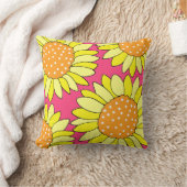四手描きイエローオレンジピンクヒマワリ クッション (ブランケット)