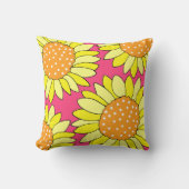 四手描きイエローオレンジピンクヒマワリ クッション (正面)