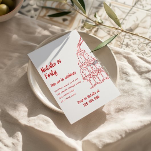 四手描きシャンパンタワー40歳の誕生日 招待状