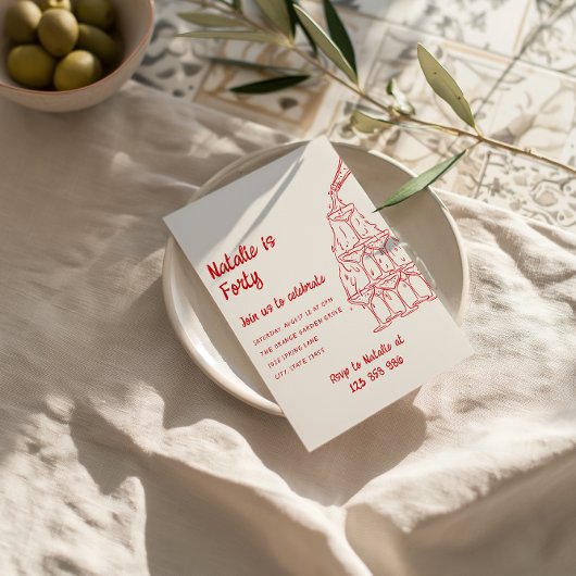 四手描きシャンパンタワー40歳の誕生日 招待状