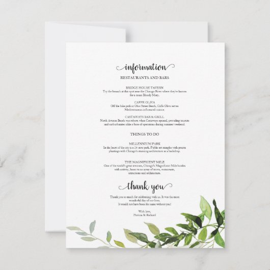 四日結婚の緑エレガント林 招待状 (裏面)