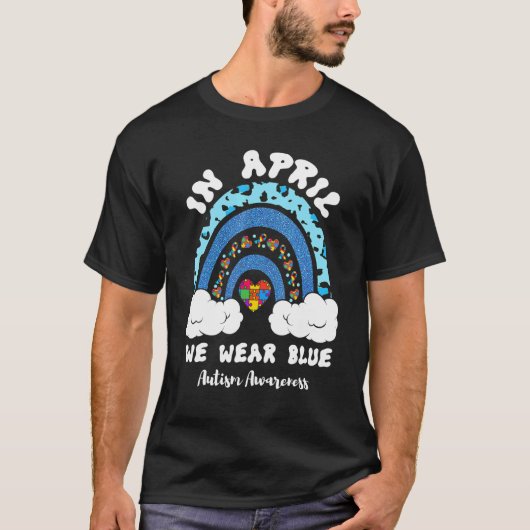 四月は青い服を着よう 自閉症啓発 レインボーパズル Tシャツ (正面)