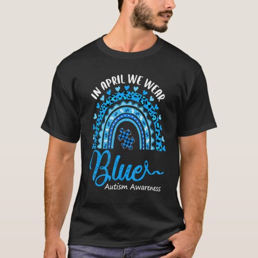 四月は青い自閉症啓発の虹のパズル Tシャツ (正面)