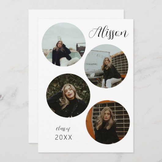 四枚の写真を使った卒業のお知らせ 招待状 (正面/裏面)