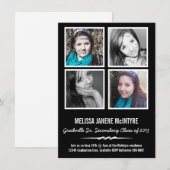 四枚の写真を使った卒業証書 黒と白のシンプルデザイン 招待状 (正面/裏面)